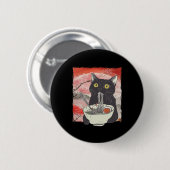 Retro Japanisch Cat Eating Ramen Funny Noodles Button (Vorne & Hinten)