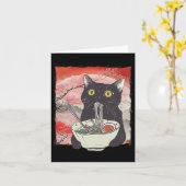 Retro Japanisch Cat Eating Ramen Funny Noodles Karte (Gelbe Blume)