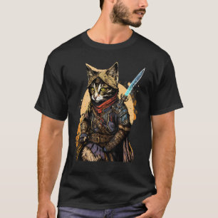 Retro Japanisch Samurai Cat Bushido Warrior Sword  T-Shirt