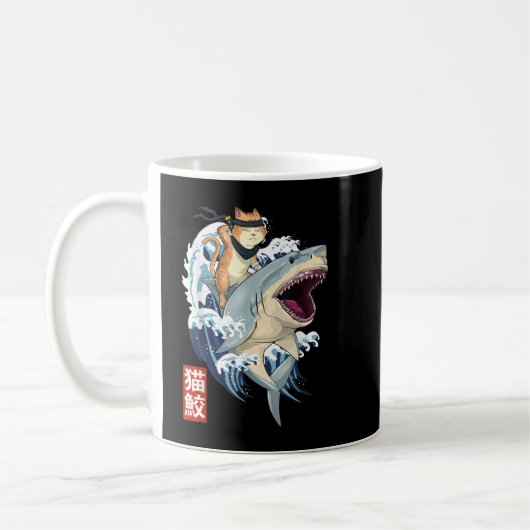 Retro Japanisch Samurai Kat Shark Vintag Kanagawa Kaffeetasse (Links)