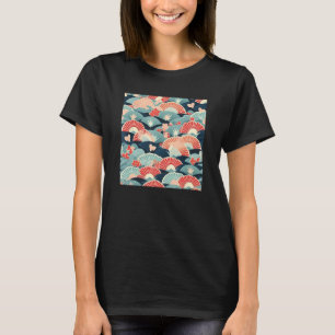 Retro Japanische Blume Holzschnitt Abstrakte Flora T-Shirt
