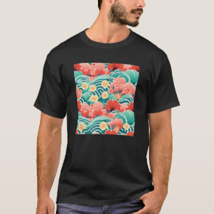 Retro japanische Blume Woodblock Abstrakt Floral P T-Shirt