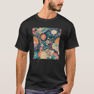 Retro-Japanische-Blumen-Holzschnitt Abstract Flora T-Shirt