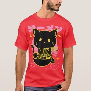 Retro japanische Katzenkunst fressen Ramen Kanji - T-Shirt