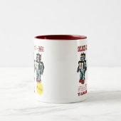 Retro Japanische Spielzeugroboterwerbung Zweifarbige Tasse (Mittel)