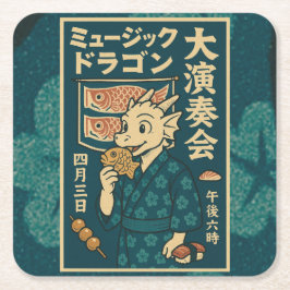 Retro japanischer Drache Rechteckiger Pappuntersetzer