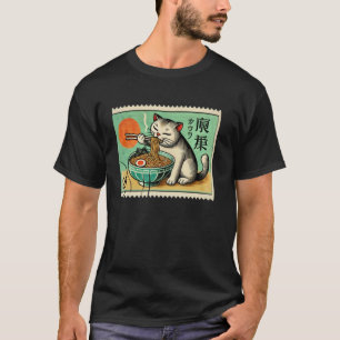 Retro japanischer Nudel-Sonnenuntergang-Poststempe T-Shirt