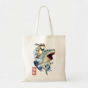 Retro japanischer Samurai Katzen Hai Vintage Kanag Tragetasche