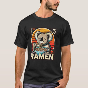Retro japanischer Sonnenuntergang Wildlife-Nudeln  T-Shirt