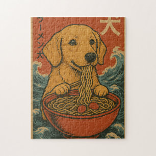 Retro-japanisches Ramen-Golden-Retriever-Hund-Puzz Puzzle