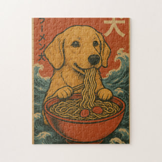 Retro-japanisches Ramen-Golden-Retriever-Hund-Puzz Puzzle