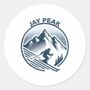 Retro Jay Peak Vermont Skifahren Skifahrer Blau Vi Runder Aufkleber