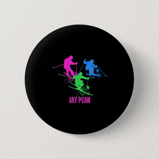 Retro Jay Peak Vermont Skiing Skier 90er Button (Vorderseite)