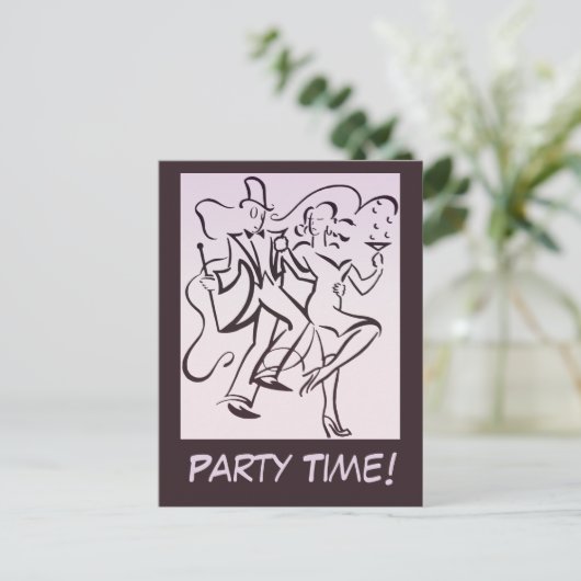 Retro Jazz Age Line Art Deko Pärchen tanzen Party Postkarte (Stehend Vorderseite)