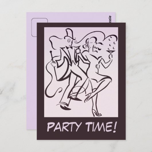 Retro Jazz Age Line Art Deko Pärchen tanzen Party Postkarte (Vorne/Hinten)