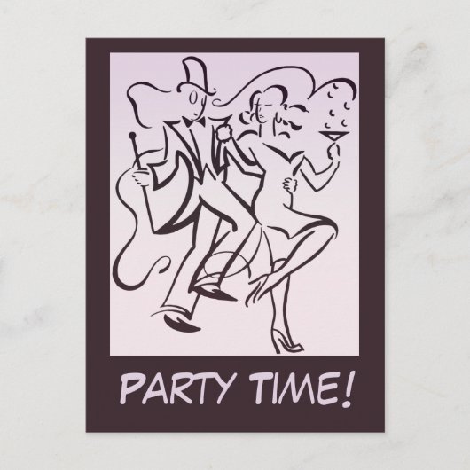 Retro Jazz Age Line Art Deko Pärchen tanzen Party Postkarte (Vorderseite)