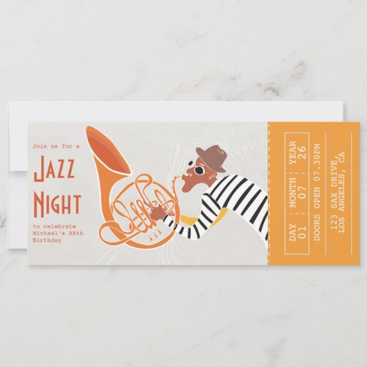 Retro Jazz Night Ticket Einladung (Vorderseite)