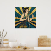 Retro Jazz Singer Poster Blue and Gold Vintage (Küche)