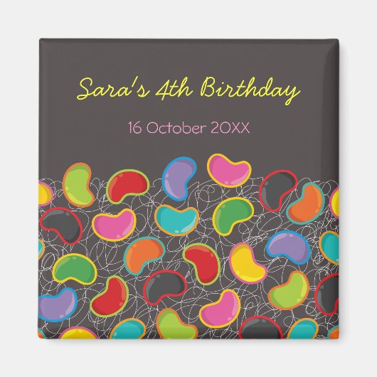 Retro Jellybeans Pop Kindergeburt Save the Date Magnet (Vorne)