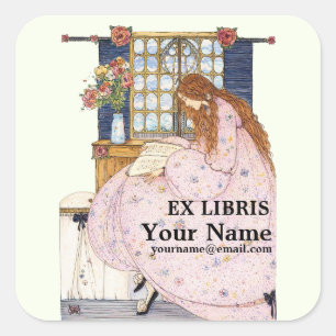 Retro Jessie Marion King Ex Libris Vorlage Quadratischer Aufkleber
