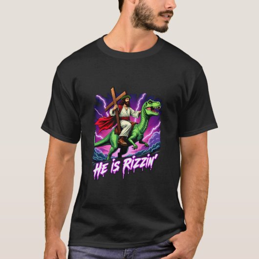 Retro Jesus Christlich, dass er Rizzin reiten T Re T-Shirt (Vorderseite)