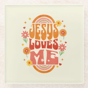 Retro-„Jesus liebt mich“-christliche Kunst – Groov Glasuntersetzer
