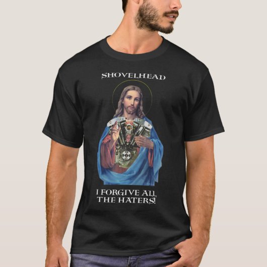 Retro Jesus Shovelhead Ich verzeihe allen Hassi T-Shirt (Vorderseite)