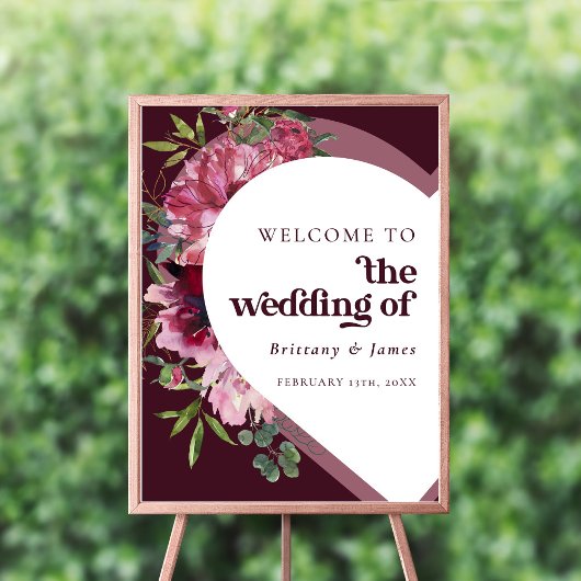 Retro Jewel Ton Herzromantische Hochzeit Willkomme Poster