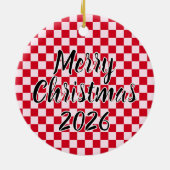 Retro Jingle And Mingle Christmas Checkerboard Red Keramik Ornament (Hinten)