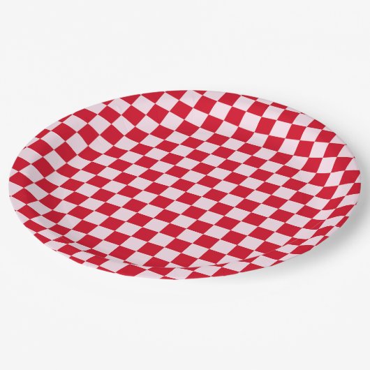 Retro Jingle And Mingle Christmas Checkerboard Red Pappteller (Schrägansicht)