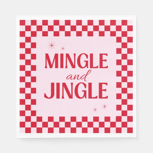 Retro Jingle And Mingle Christmas Checkerboard Red Serviette (Vorderseite)