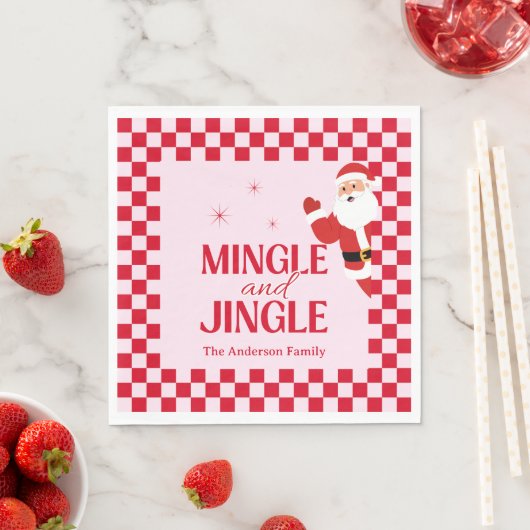 Retro Jingle And Mingle Christmas Checkerboard Red Serviette (Beispiel)