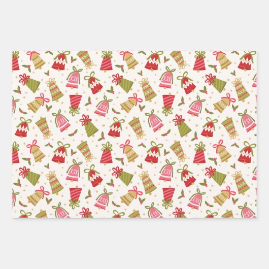 Retro Jingle Bells Christmas Wrapping Paper Set Geschenkpapier Set (Vorderseite)