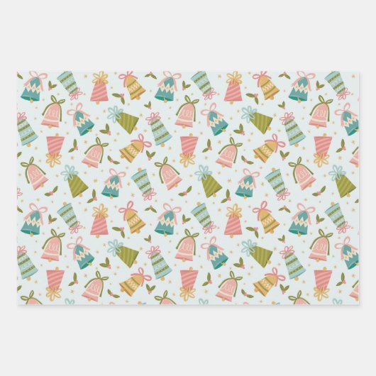 Retro Jingle Bells Christmas Wrapping Paper Set Geschenkpapier Set (Vorderseite)