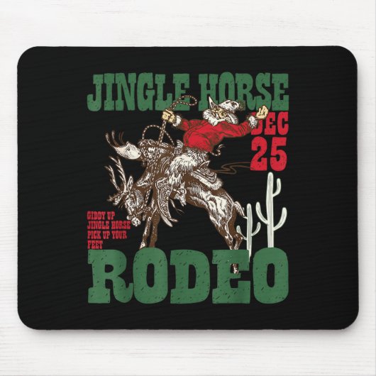 Retro Jingle Horse Rodeo Christmas Funny Western C Mousepad (Vorne)