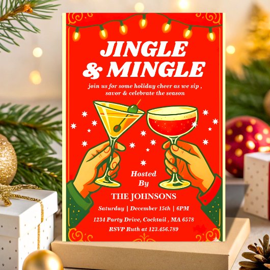 Retro Jingle & Mingle Christmas Cocktail Party Einladung