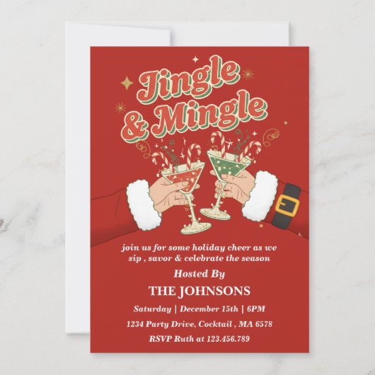 Retro Jingle & Mingle Editable Christmas Party Einladung (Vorderseite)