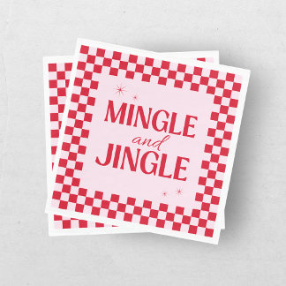 Retro-Jingle-und-Mingle-Weihnachts-Schachbrett Rot Serviette