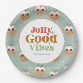 Retro "Jolly Good Vibes" Weihnachts-Party Pappteller