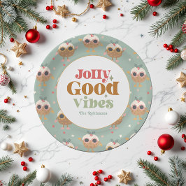 Retro "Jolly Good Vibes" Weihnachts-Party Pappteller