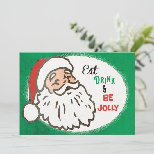 Retro Jolly Santa Weihnachts-Party Einladung (Stehend Vorderseite)