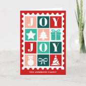 Retro Joy Christmas Postage Stamp Feiertagskarte (Vorderseite)