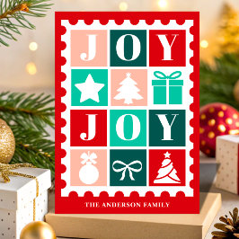 Retro Joy Christmas Postage Stamp Feiertagskarte