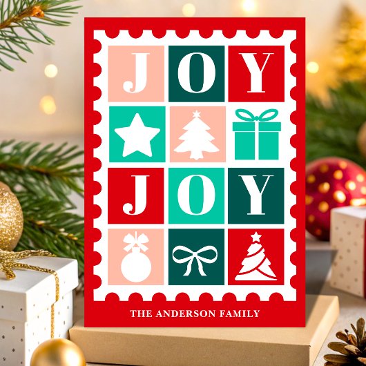 Retro Joy Christmas Postage Stamp Feiertagskarte