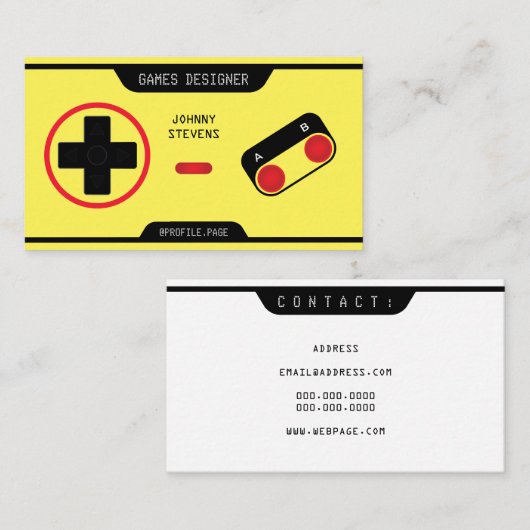 Retro-Joypad-Controller sieht gelb aus Visitenkarte (Vorne/Hinten)