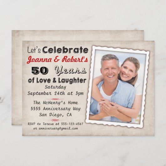 Retro-Jubiläum-Party Einladung mit Foto (Vorne/Hinten)