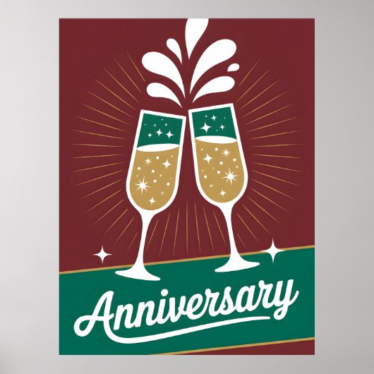 Retro-Jubiläums-Grafik mit funkelndem Champagner Poster (Vorne)