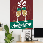 Retro-Jubiläums-Grafik mit funkelndem Champagner Poster (Heimbüro)