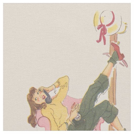 Retro Jugendlicher auf Telefon-Vintagem Stoff (Nahaufnahme)