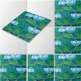 Retro-Jugendstil-Blumen-Seerosenblatt-Muster Fliese